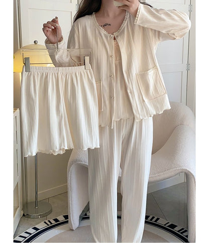 Lace-Trim Pajama Cami and Bottoms Set