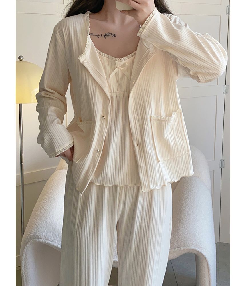 Lace-Trim Pajama Cami and Bottoms Set