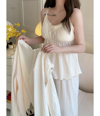 Lace-Trim Pajama Cami and Bottoms Set