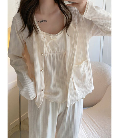 Lace-Trim Pajama Cami and Bottoms Set