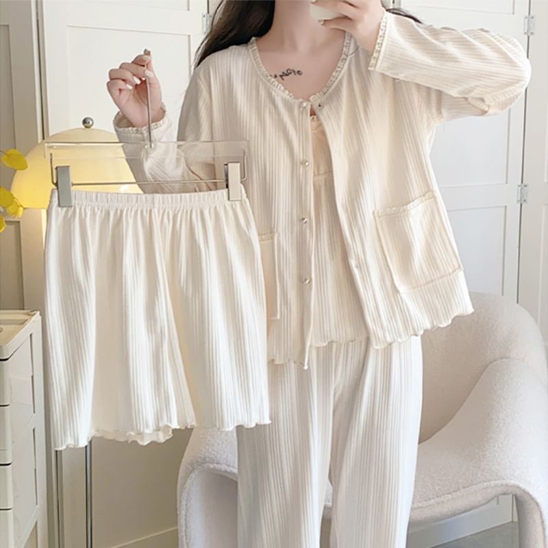 Lace-Trim Pajama Cami and Bottoms Set