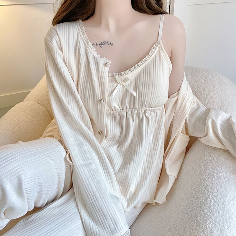 Lace-Trim Pajama Cami and Bottoms Set