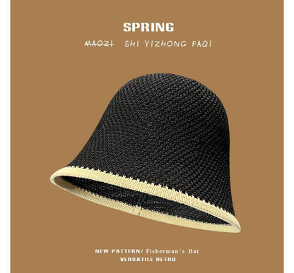 Plain Contrast Trim Knit Bucket Hat