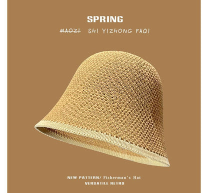 Plain Contrast Trim Knit Bucket Hat