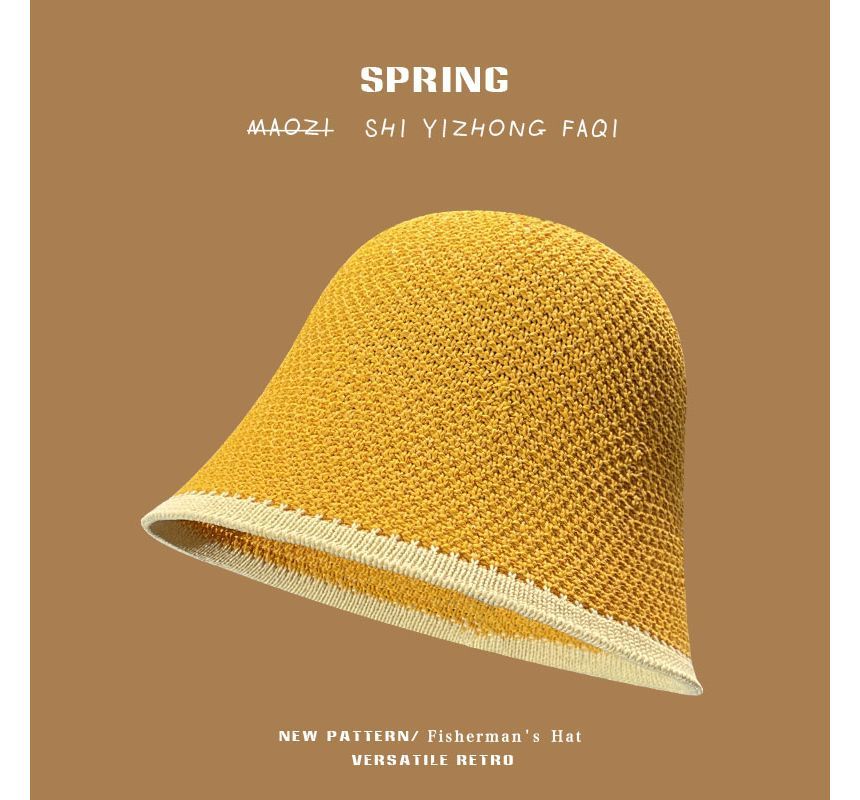 Plain Contrast Trim Knit Bucket Hat