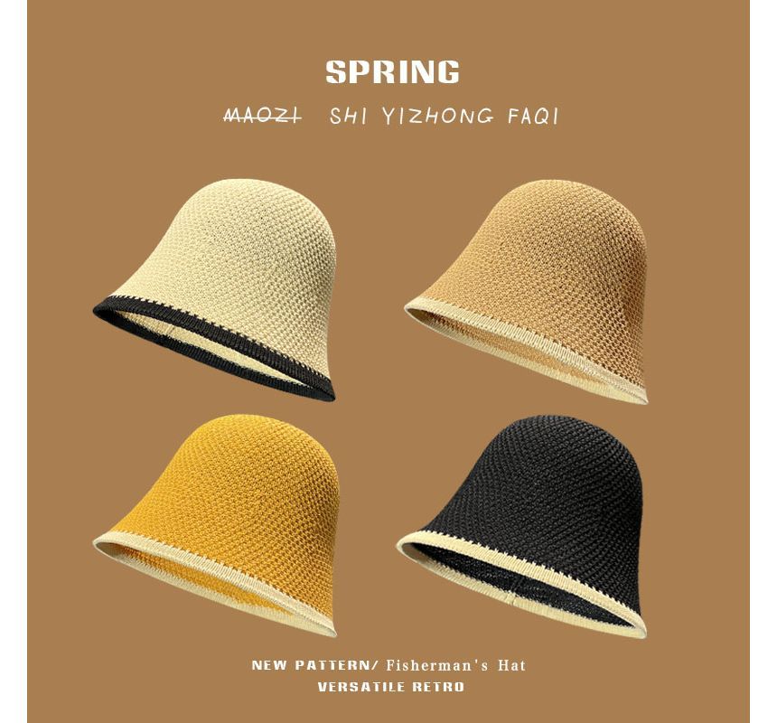 Plain Contrast Trim Knit Bucket Hat