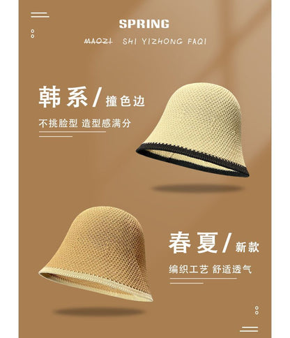 Plain Contrast Trim Knit Bucket Hat