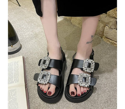 Rhinestone Slingback Platform Sandals