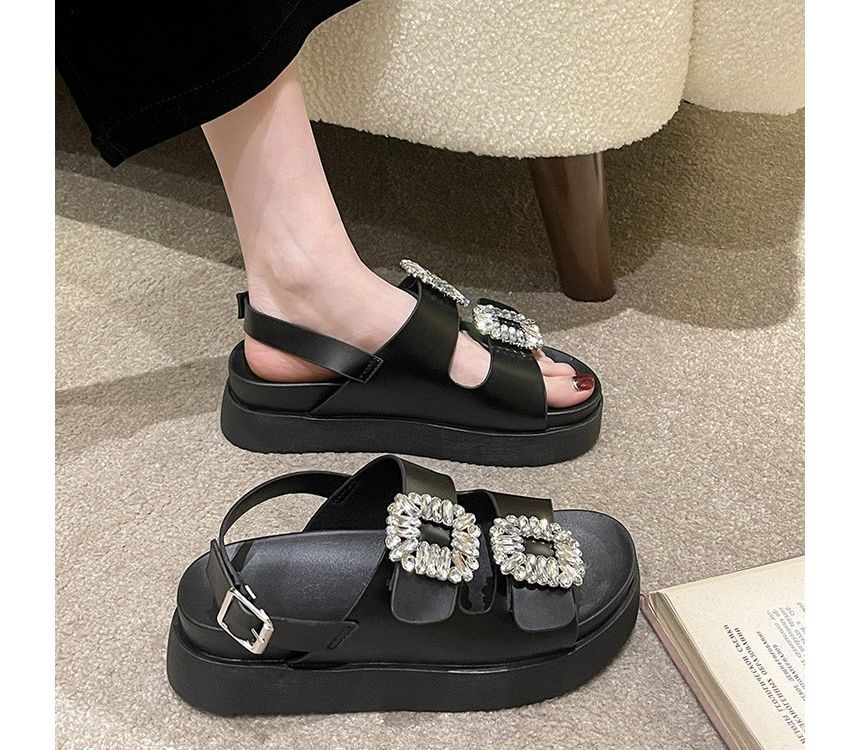 Rhinestone Slingback Platform Sandals