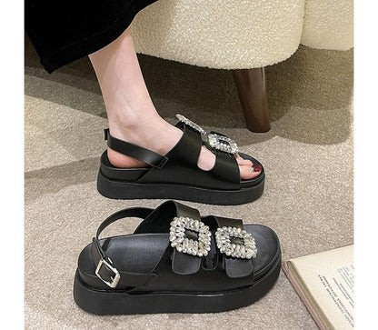 Rhinestone Slingback Platform Sandals