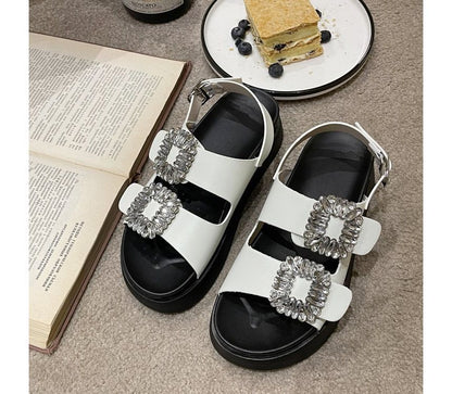 Rhinestone Slingback Platform Sandals