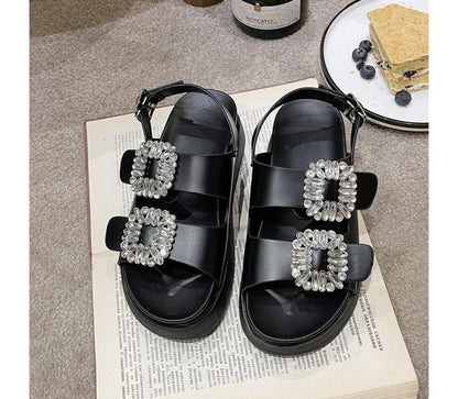 Rhinestone Slingback Platform Sandals