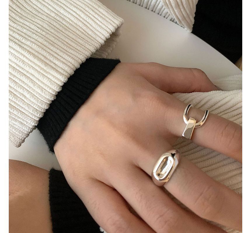 Polished / Asymmetrical Layered Alloy Open Ring