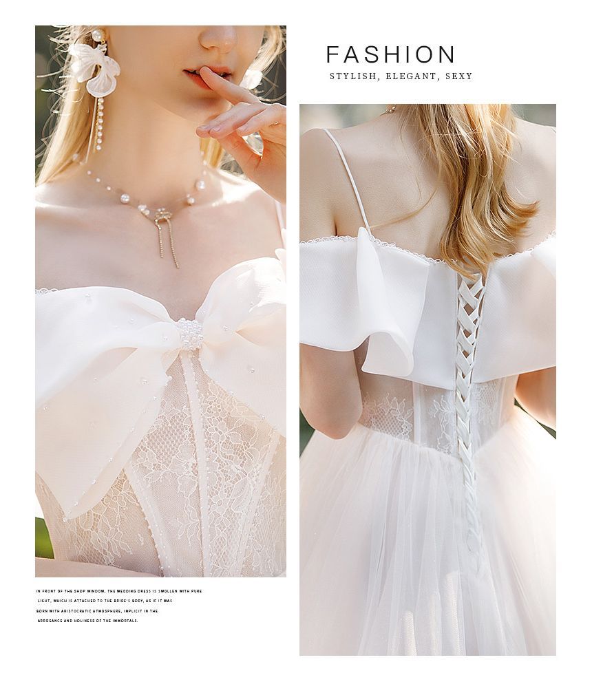 Puff-Sleeve Trained A-Line Wedding Gown