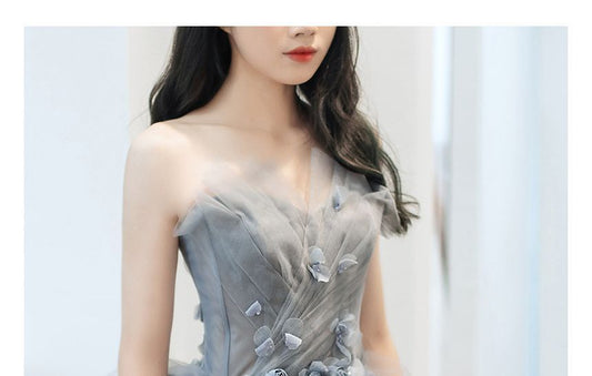 Strapless Mesh A-Line Evening Gown