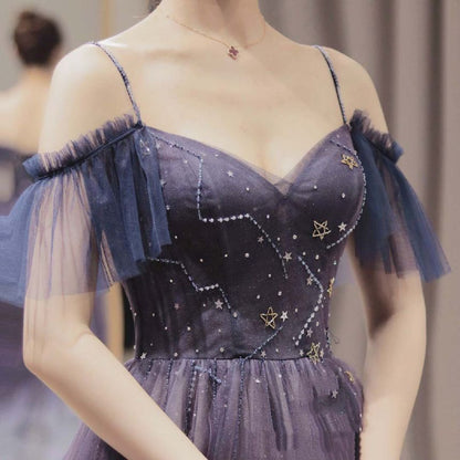 Cold Shoulder Mesh Glitter A-Line Evening Gown