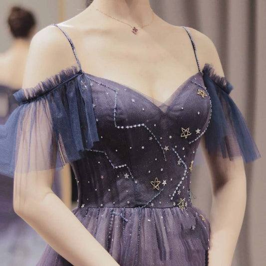 Cold Shoulder Mesh Glitter A-Line Evening Gown