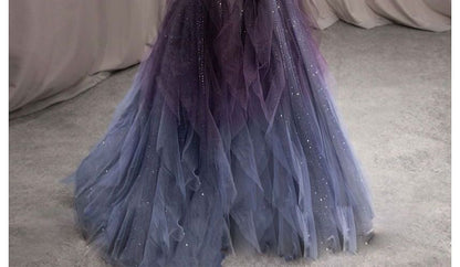 Cold Shoulder Mesh Glitter A-Line Evening Gown