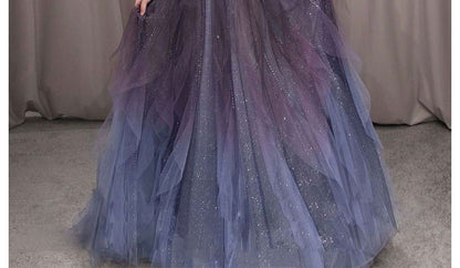 Cold Shoulder Mesh Glitter A-Line Evening Gown