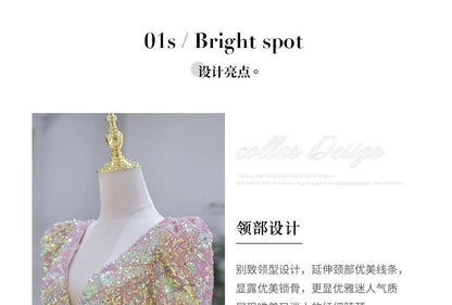 Short-Sleeve Plunged Sequined Mermaid Evening Gown