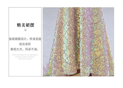 Short-Sleeve Plunged Sequined Mermaid Evening Gown