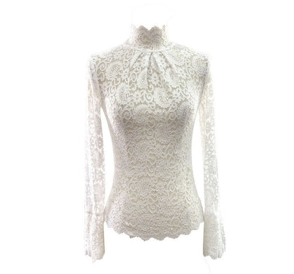 Mock-Neck Lace Top with Long Sleeves