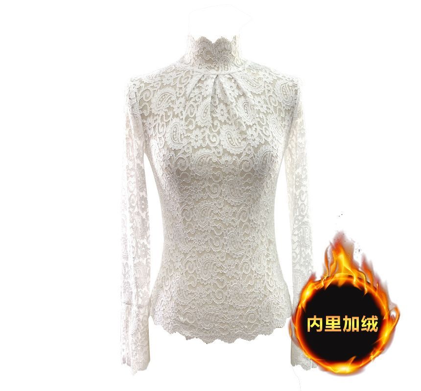 Mock-Neck Lace Top with Long Sleeves