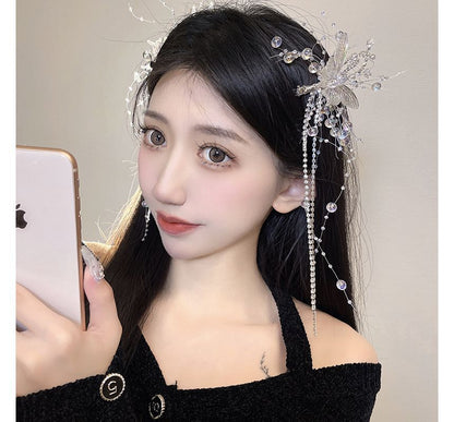 Fringed Pearl Hair Butterfly Faux Clip