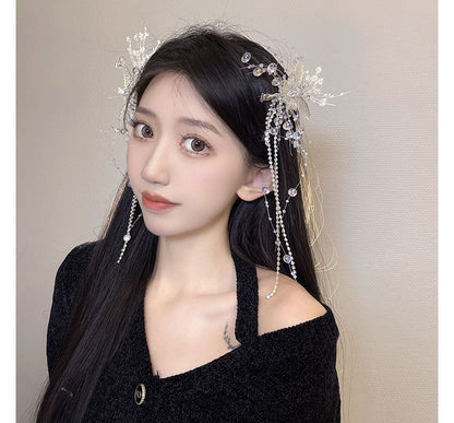 Fringed Pearl Hair Butterfly Faux Clip