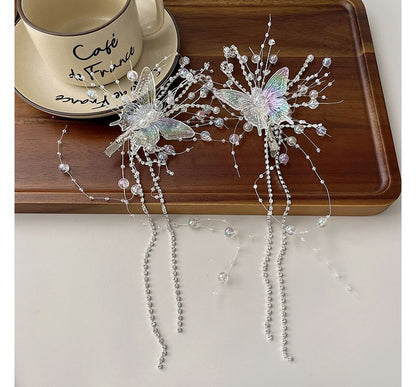 Fringed Pearl Hair Butterfly Faux Clip
