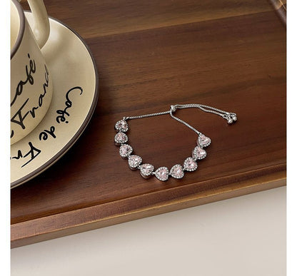Bracelet Heart Rhinestone Alloy
