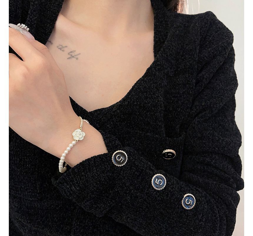 Alloy Faux Pearl Floral Bracelet