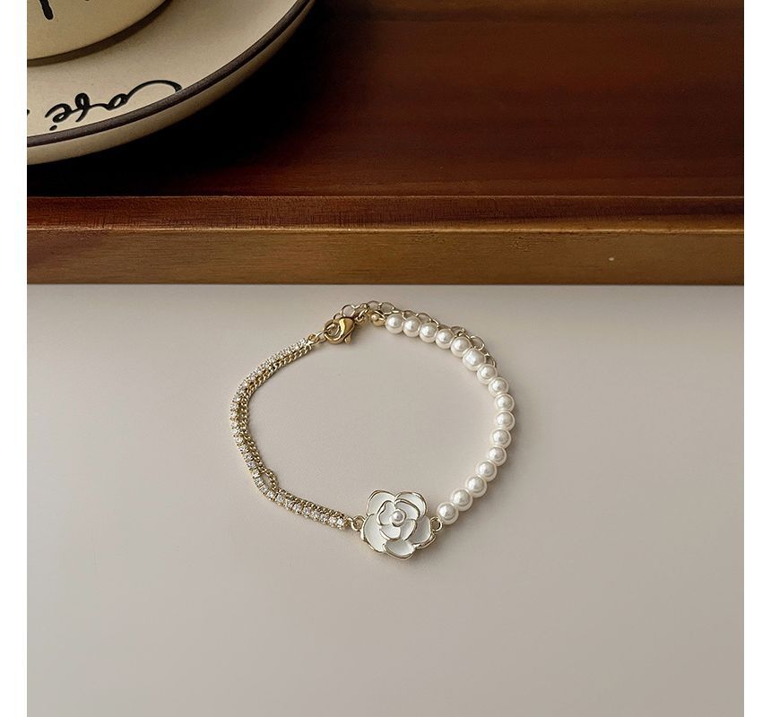Alloy Faux Pearl Floral Bracelet