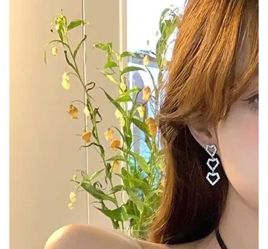Heart Dangle Rhinestone Earring Alloy