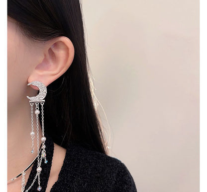 Moon & Star Fringed Alloy Choker / Fringed Earring