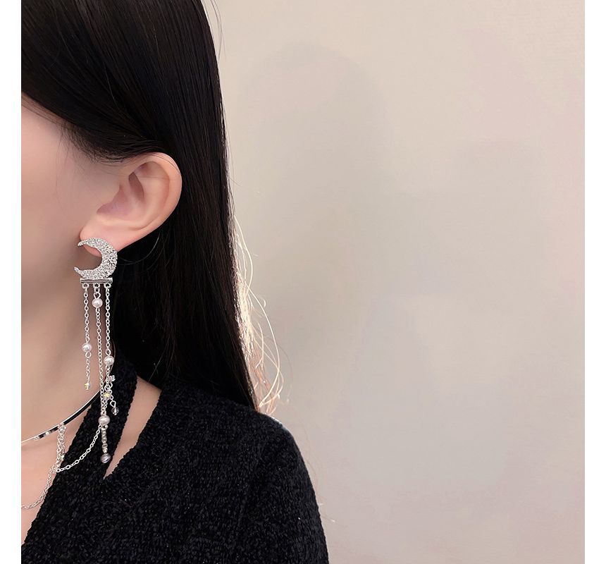 Moon & Star Fringed Alloy Choker / Fringed Earring