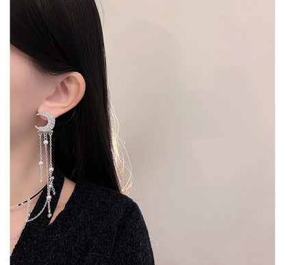 Moon & Star Fringed Alloy Choker / Fringed Earring