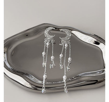 Moon & Star Fringed Alloy Choker / Fringed Earring