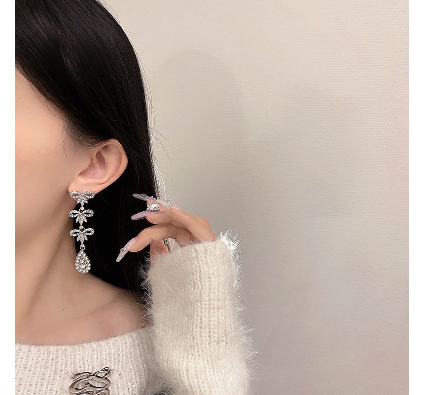 Dangle Alloy Bow Earring Rhinestone