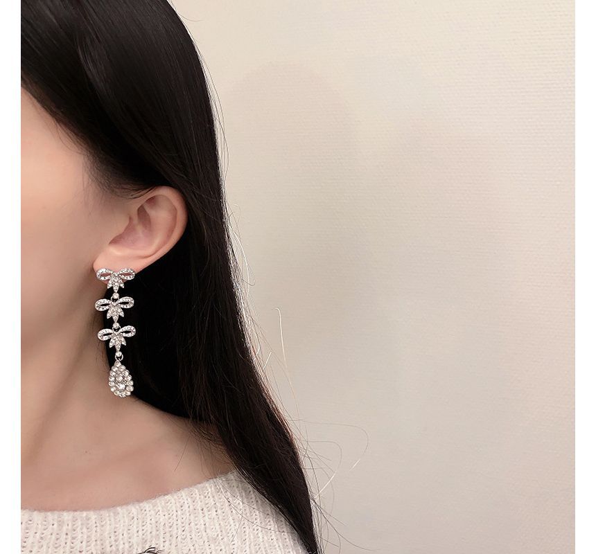 Dangle Alloy Bow Earring Rhinestone