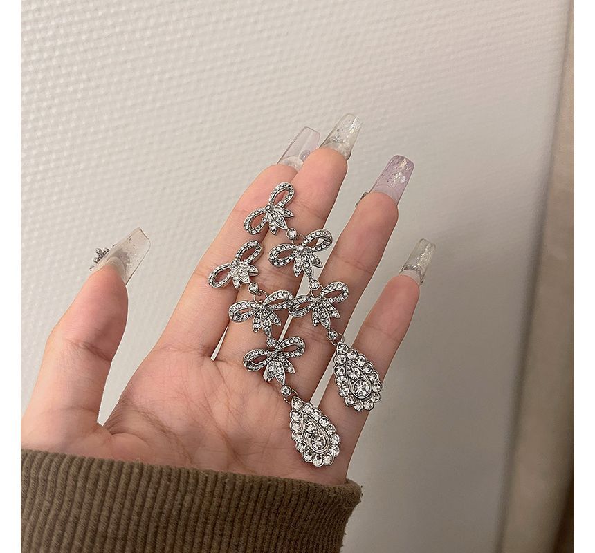 Dangle Alloy Bow Earring Rhinestone
