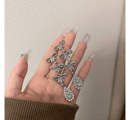 Dangle Alloy Bow Earring Rhinestone