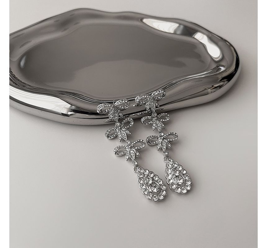 Dangle Alloy Bow Earring Rhinestone