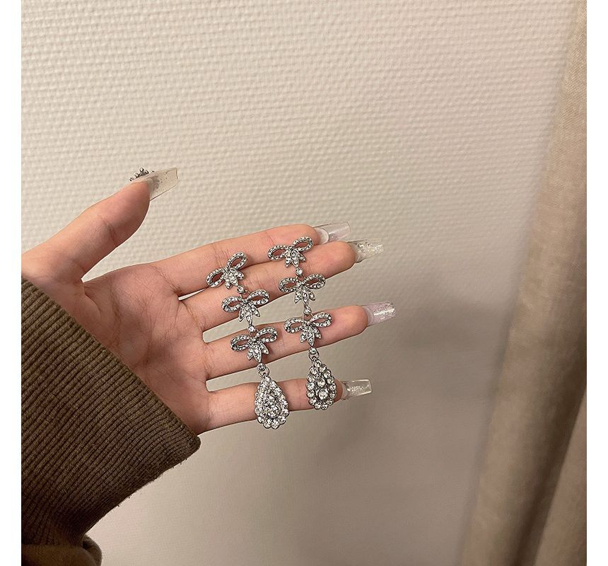 Dangle Alloy Bow Earring Rhinestone