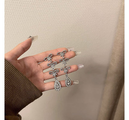 Dangle Alloy Bow Earring Rhinestone