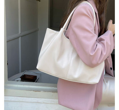 Faux Leather Plain Shoulder Tote