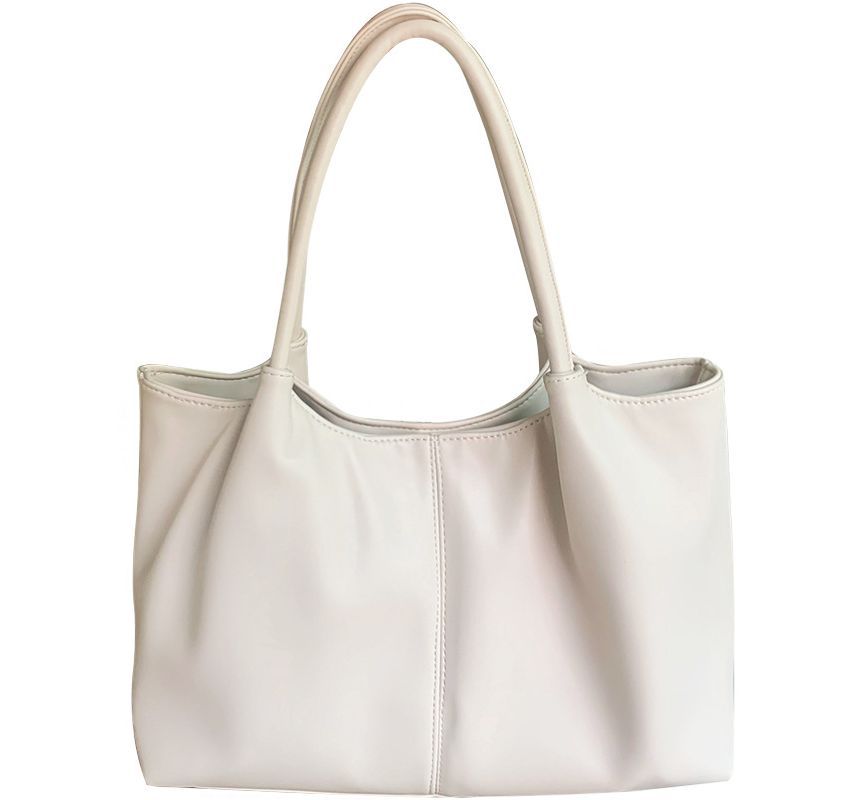 Faux Leather Plain Shoulder Tote