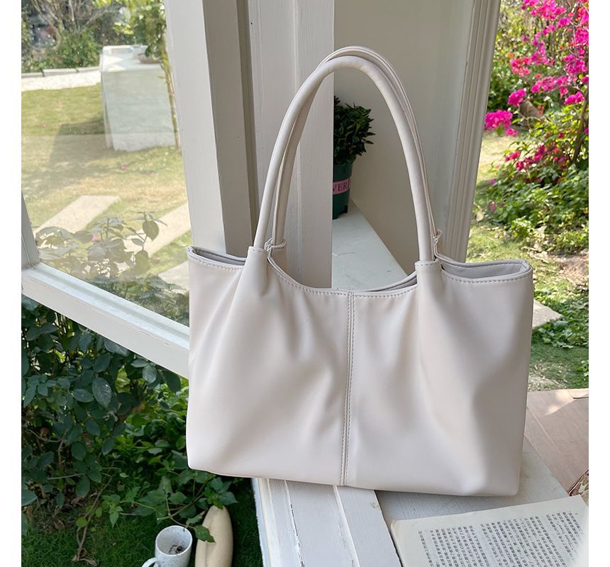 Faux Leather Plain Shoulder Tote