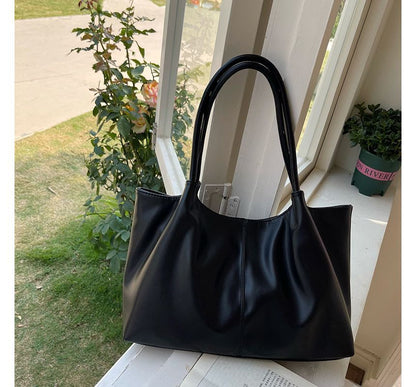 Faux Leather Plain Shoulder Tote