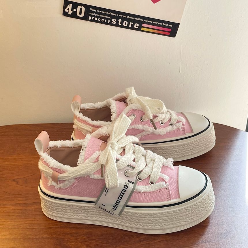 Distressed Canvas Platform Sneakers